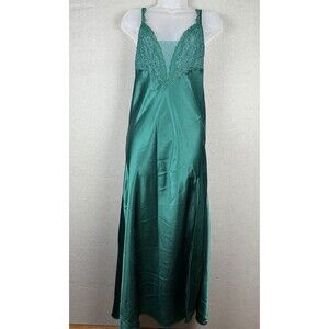 VTG Victorias Secret‎ Gold Label Sz L Emerald Green Satin Slip Dress Gown